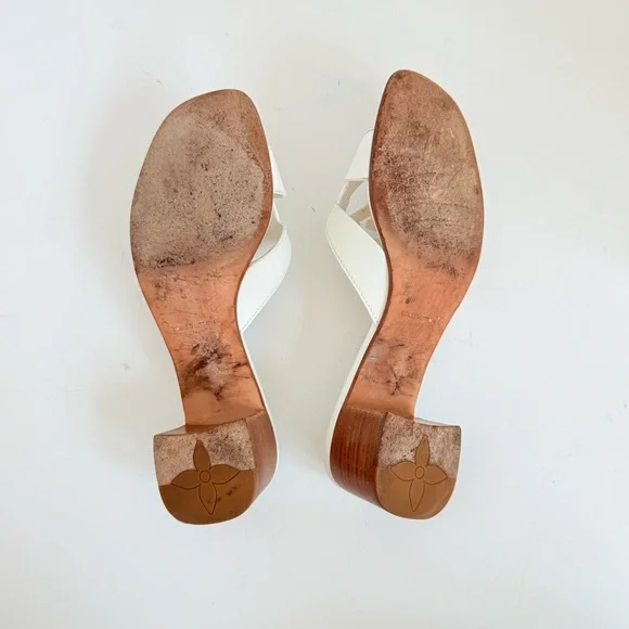 Louis Vuitton Isola LV Logo Mule Sandals White Leather Block Heel Slides EU 38.5 - Picture 8 of 11
